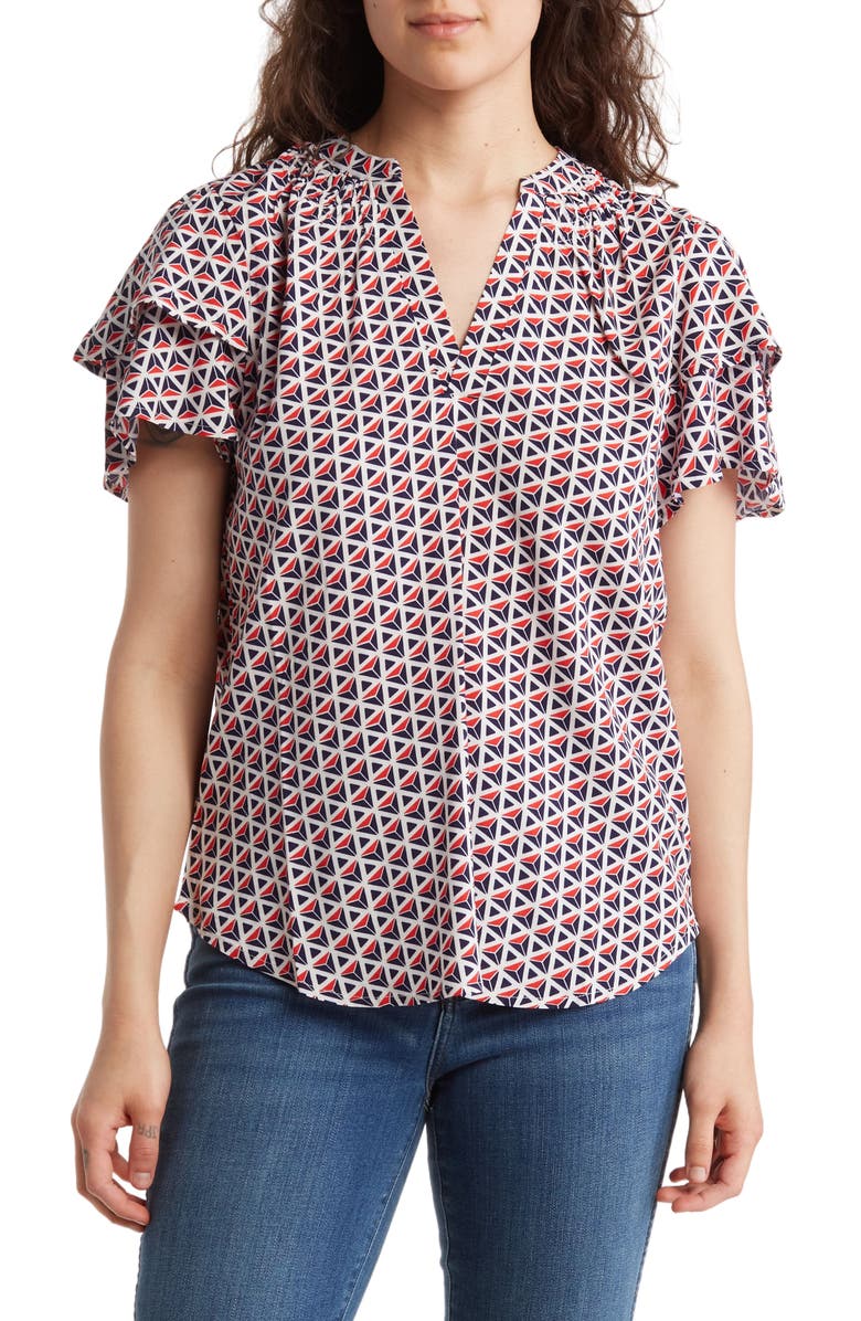 Bobeau Patterned Smocked Top, Main, color, 