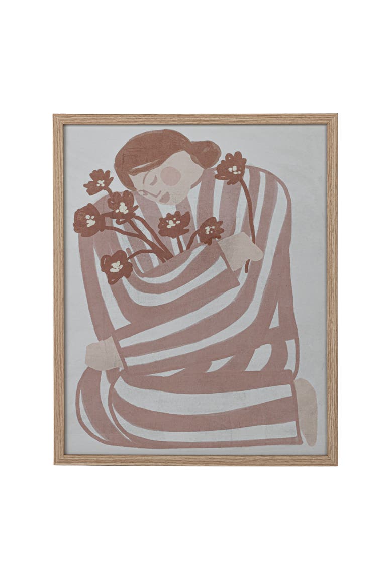 Reclaimed Wood and Glass Wall Art with Woman and Flowers, Multicolor, Alternate, color, Multicolor