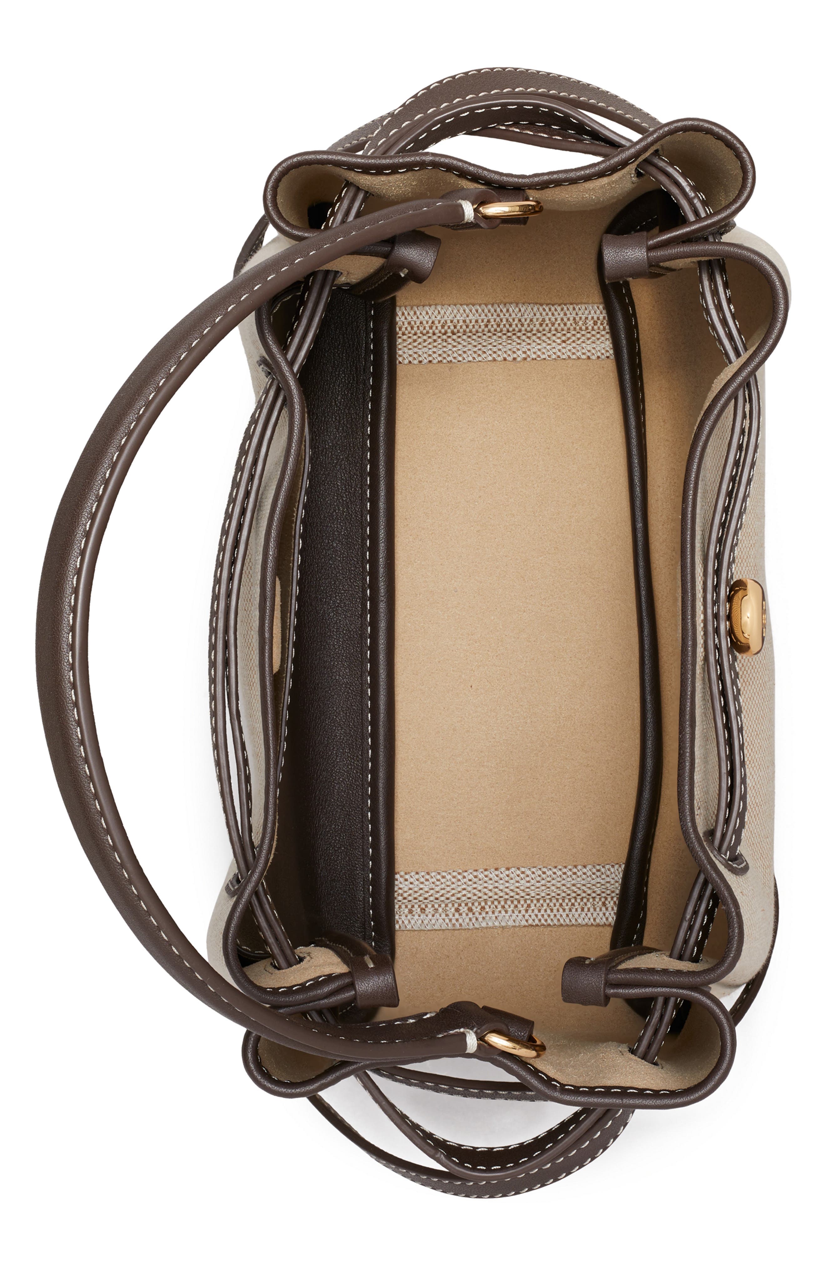 Tory Burch Romy Canvas Bucket Crossbody Bag, Alternate, color, Dusty Almond/ Bianco White