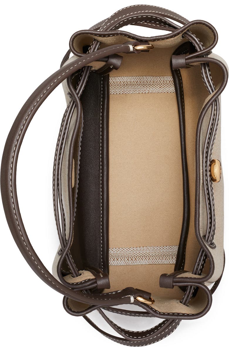 Tory Burch Romy Canvas Bucket Crossbody Bag, Alternate, color, Dusty Almond/ Bianco White