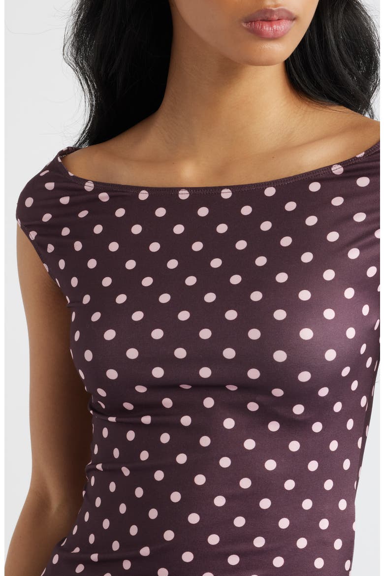 Cheirosa Polka Dot Off the Shoulder Top, Alternate, color, CHOCOLATE / PINK