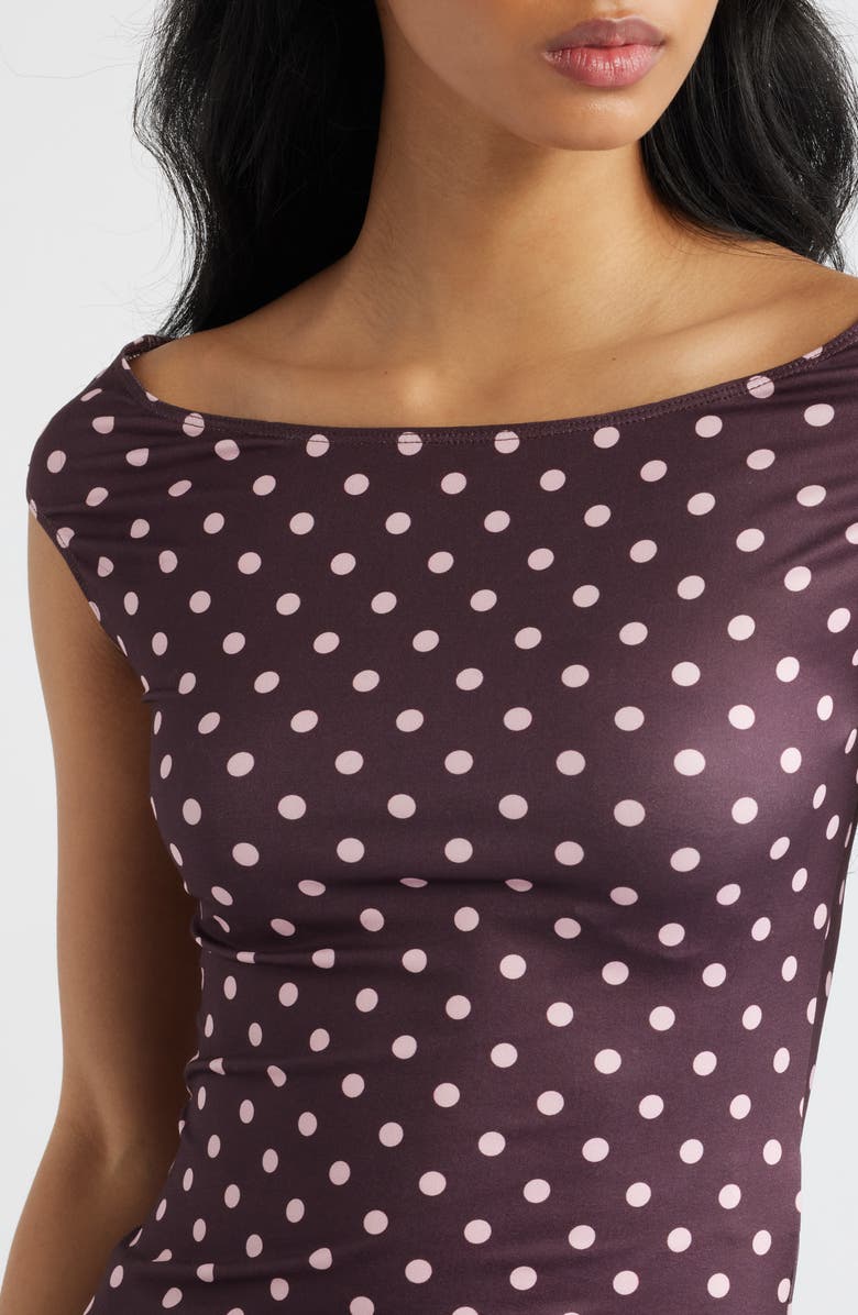 Princess Polly Cheirosa Polka Dot Off the Shoulder Top, Alternate, color, Chocolate / Pink