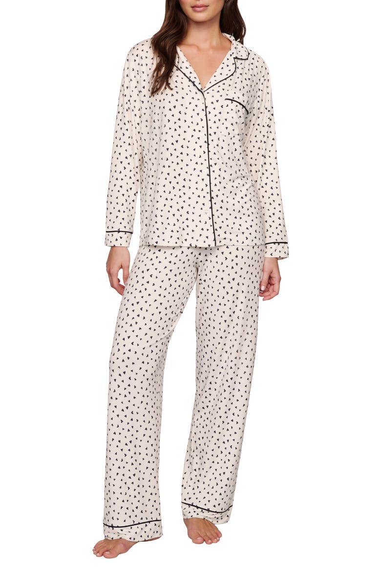 Gisele Printed Long Pajamas, Main, color, HEART TO HEART BLACK/BLK