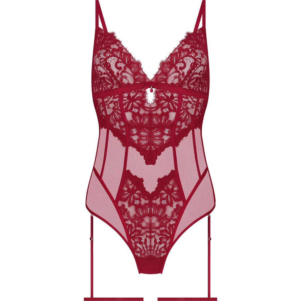 HUNKEMOLLER HUNKEMÖLLER CHARLOTTA MESH & LACE TEDDY WITH GARTER STRAPS