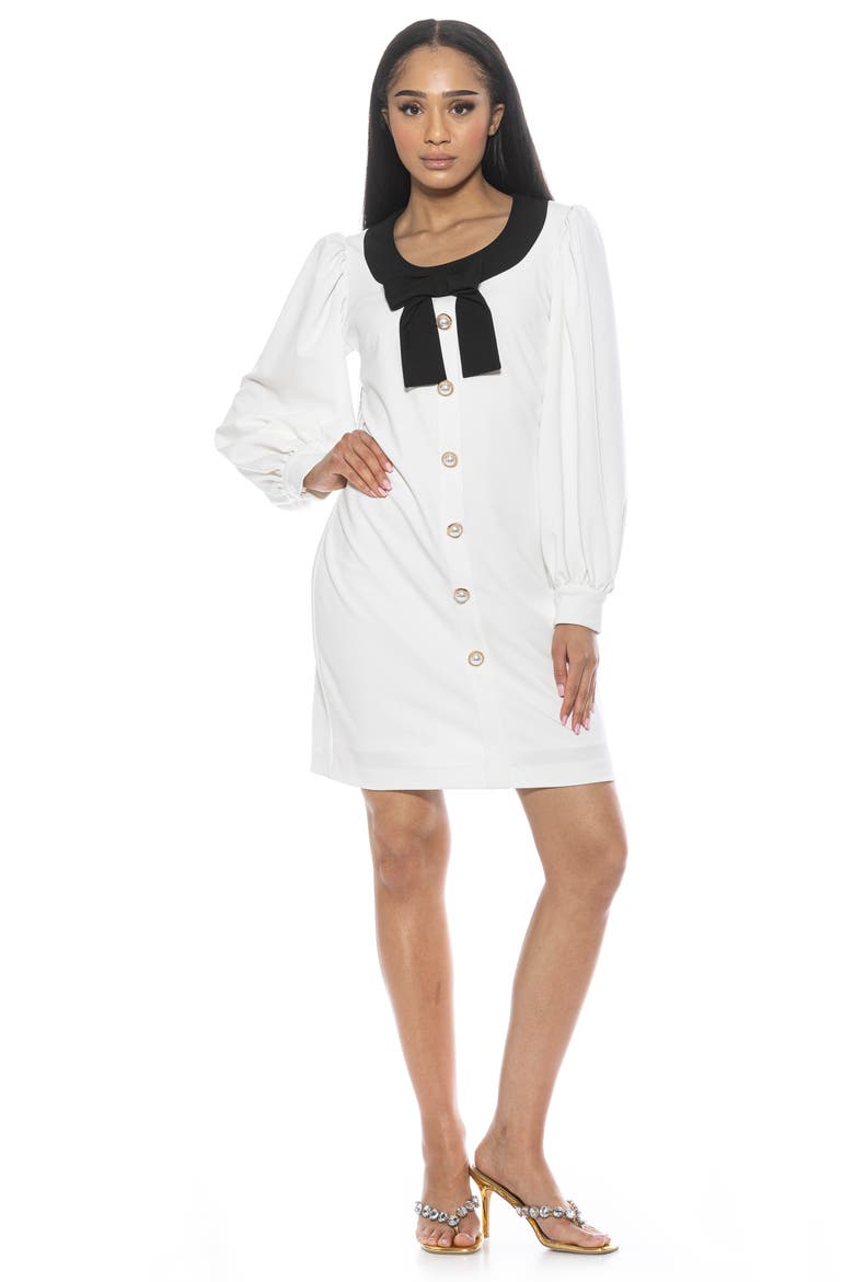 Miyako Imitation Pearl Button Long Sleeve Dress, Alternate, color, IVORY