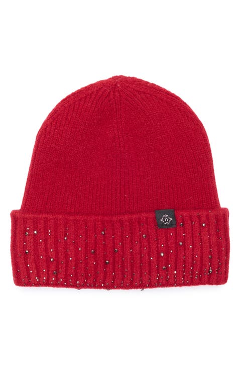 Rhinestone Cuffed Knit Beanie