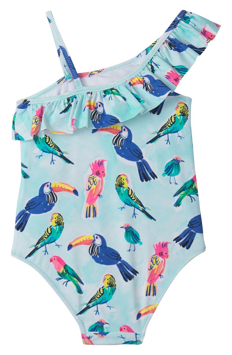 Hatley Kids' Tropical Birds Ruffle One-Shoulder One-Piece Swimsuit, Alternate, color,