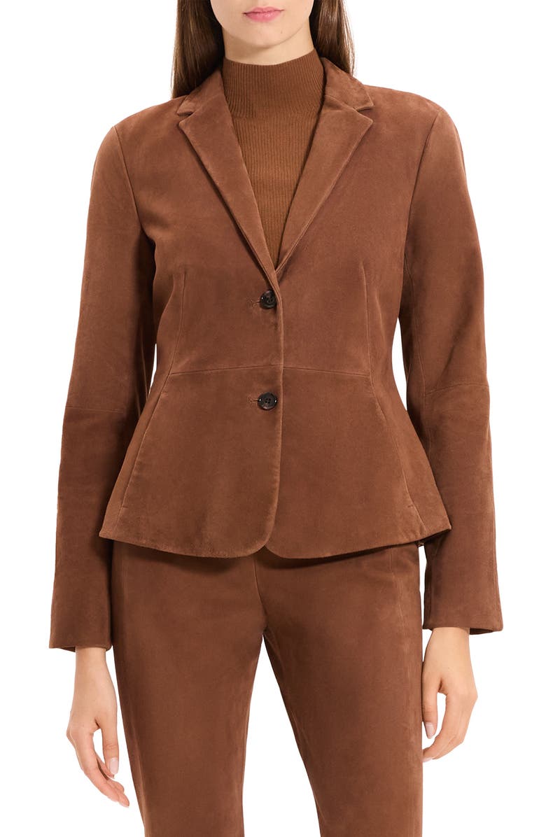 Theory Shaped Suede Blazer, Main, color, Caramel - D3g