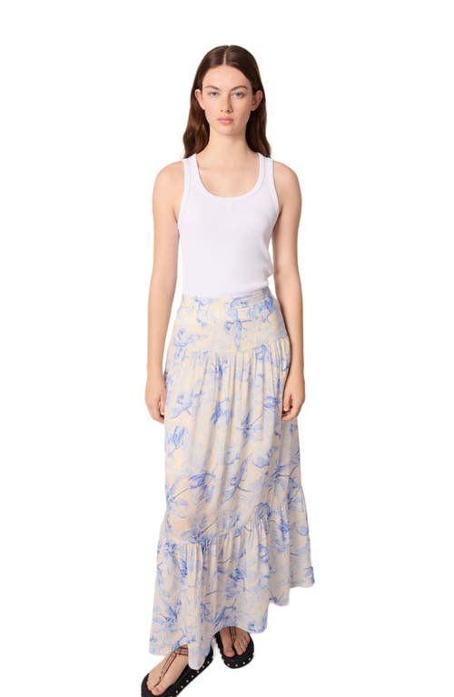 Maje Jubarbe Maxi Skirt In Blue Flower Print Ecru Base
