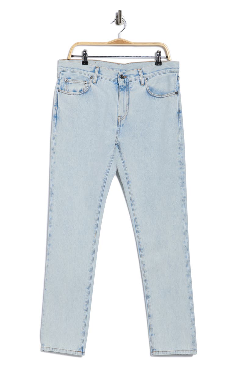 Off-White Diagonal Pocket Skinny Jeans, Alternate, color, Bleach Blue
