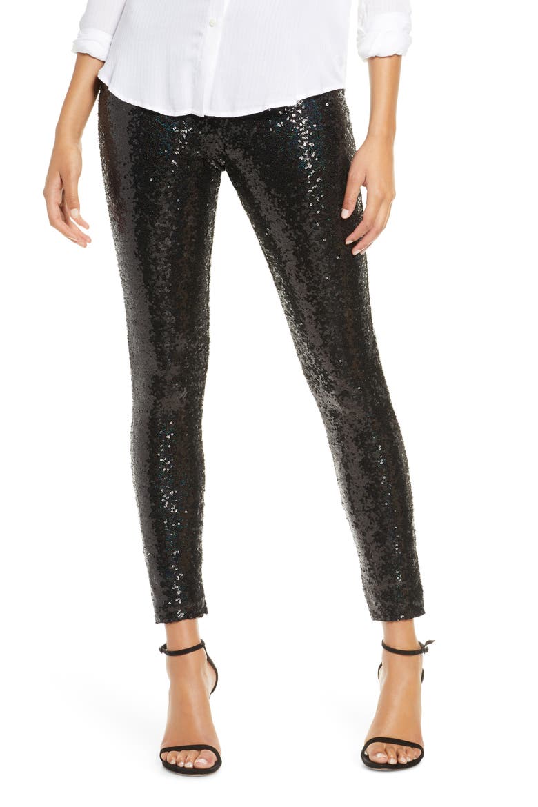 High Waist Sequin Leggings, Main, color, BLACK