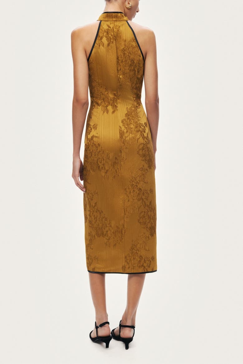 High-Neck Button-Detail Midi Dress, Alternate, color, Camel