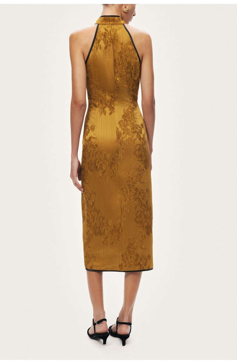 Nocturne High-Neck Button-Detail Midi Dress, Alternate, color, Camel