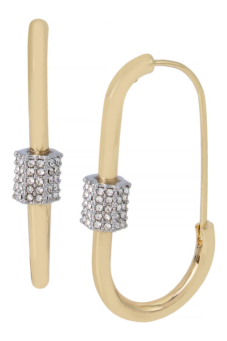 Pavé Carabiner Hoop Earrings, Main, color, CRYSTAL