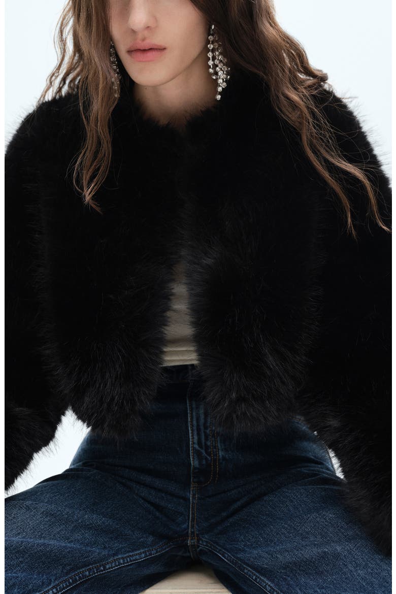 Boleta Faux Fur Crop Jacket, Alternate, color, BLACK