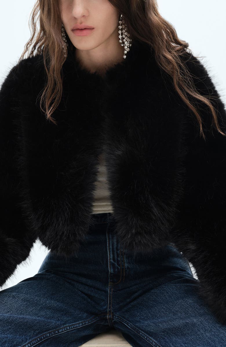 MANGO Boleta Faux Fur Crop Jacket, Alternate, color, Black