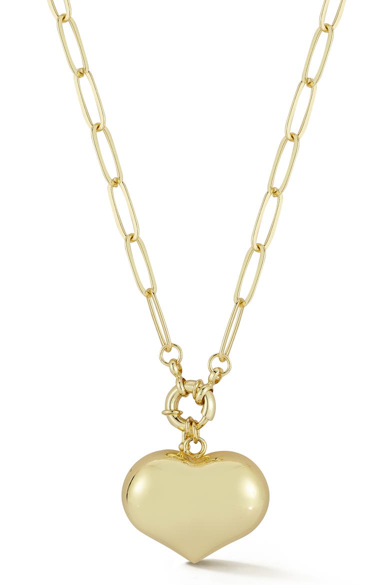 Puffy Heart Paperclip Chain Necklace, Main, color, GOLD