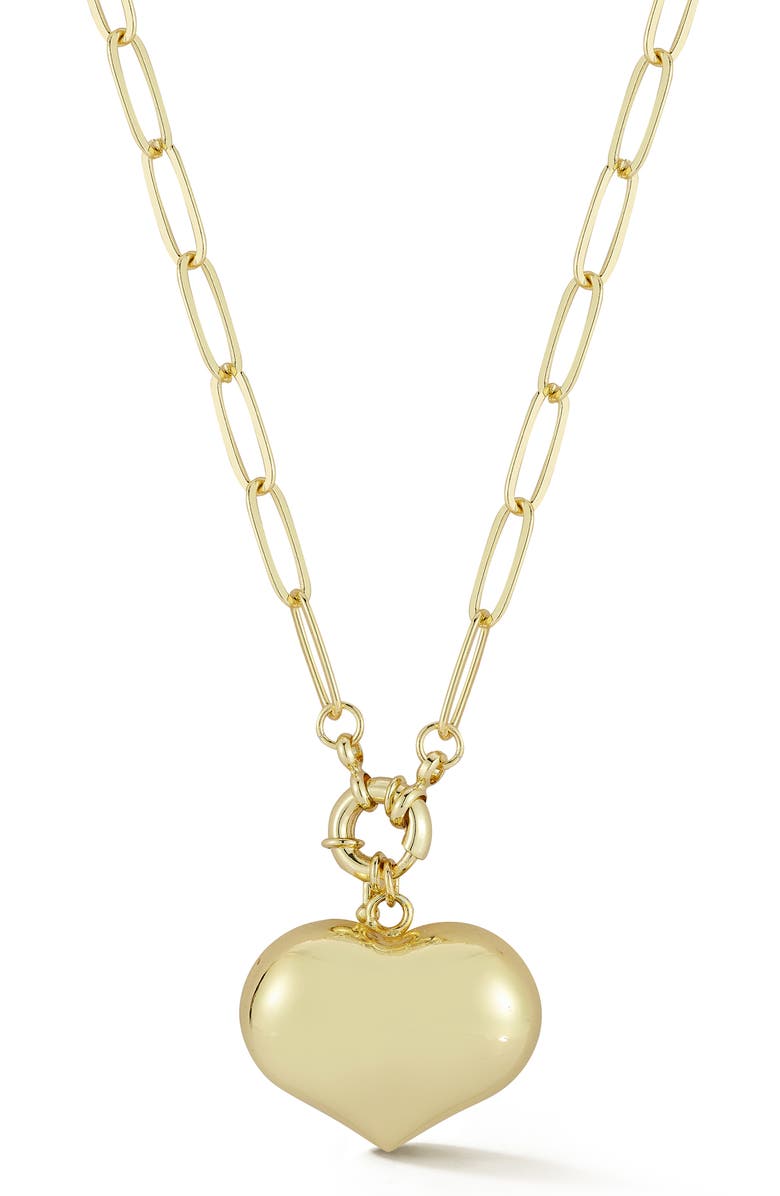 CHLOE AND MADISON Puffy Heart Paperclip Chain Necklace, Main, color, Gold