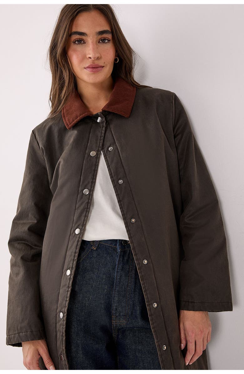 NASTY GAL Longline Cord Collar Wax Effect Coat, Alternate, color, Brown