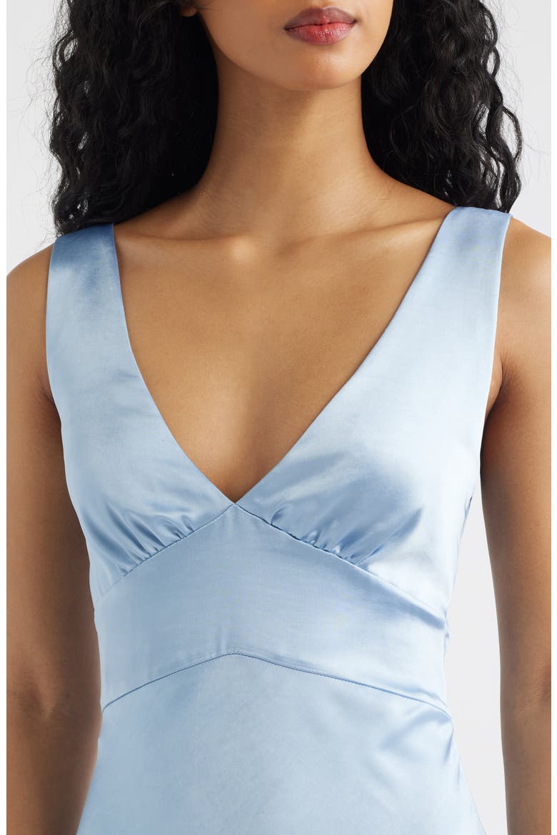 Birdette Deep V-Neck Satin Gown, Alternate, color, BLUE