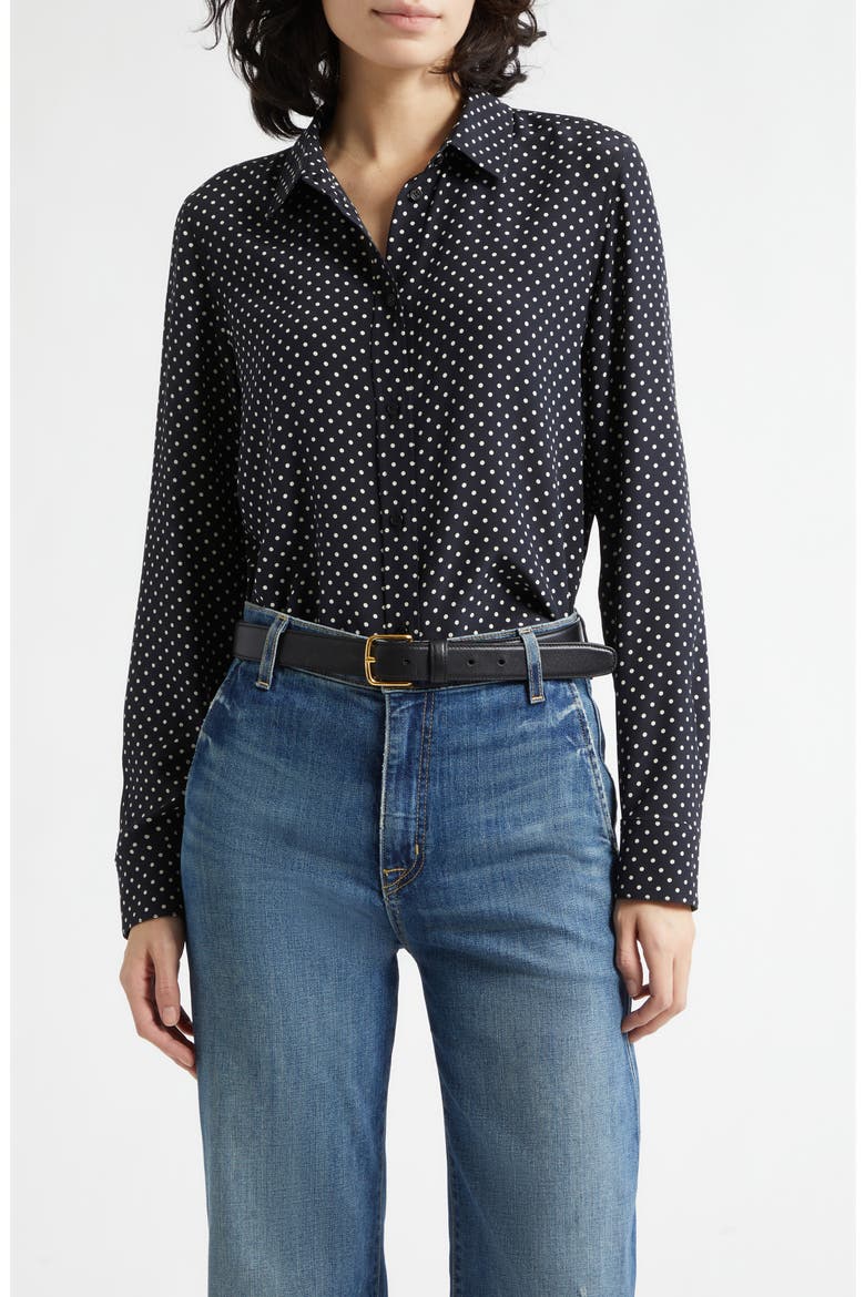 Gaia Slim Silk Shirt, Main, color, OBSIDIAN / IVORY POLKA DOT