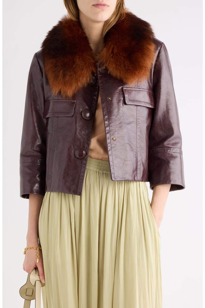 Calfskin Leather Jacket with Genuine Shearling, Main, color, DARK PURPLE