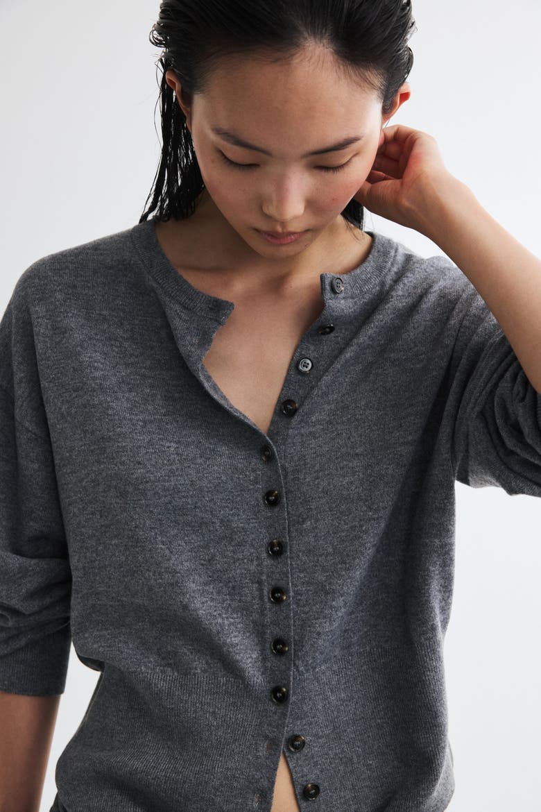 Fine-knit Cardigan, Main, color, Gray melange