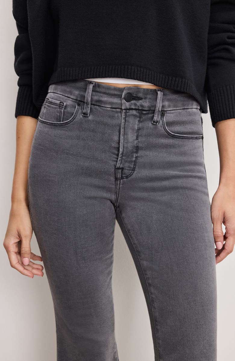 Good American Soft-Tech Good Legs Raw Hem Crop Mini Bootcut Jeans, Alternate, color, Black405