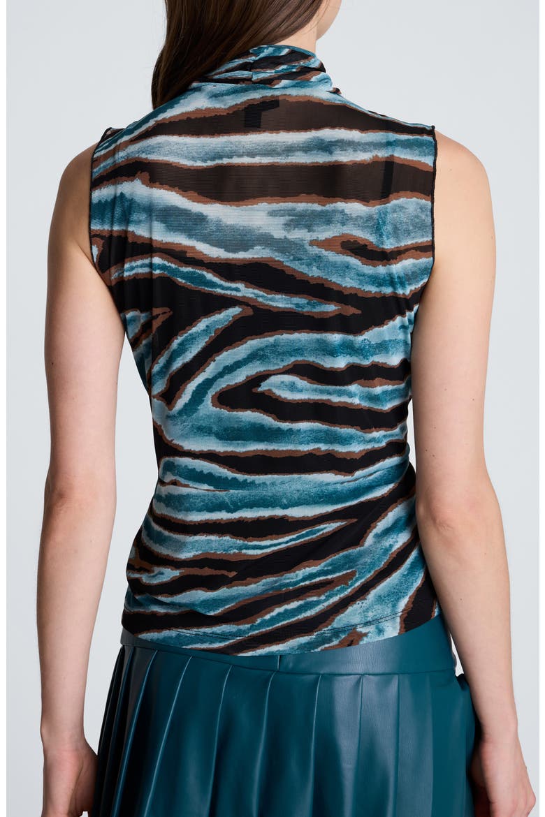 Pleated Mock Neck Sleeveless Mesh Top, Alternate, color, TEAL DUSK MULTI