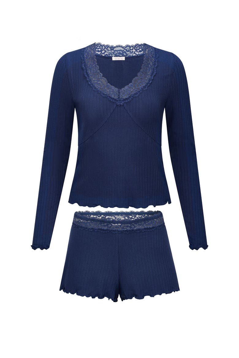Brooks Pajama Long Sleeve Top & Shorts Set, Alternate, color, Dark blue