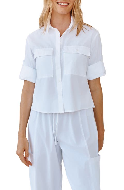 Short Sleeve Crop Utility Button-Up Shirt
