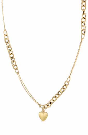 14k Gold Heart Pendant Mixed Link Necklace