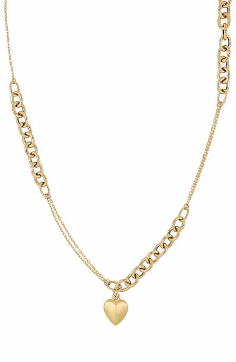 14k Gold Heart Pendant Mixed Link Necklace