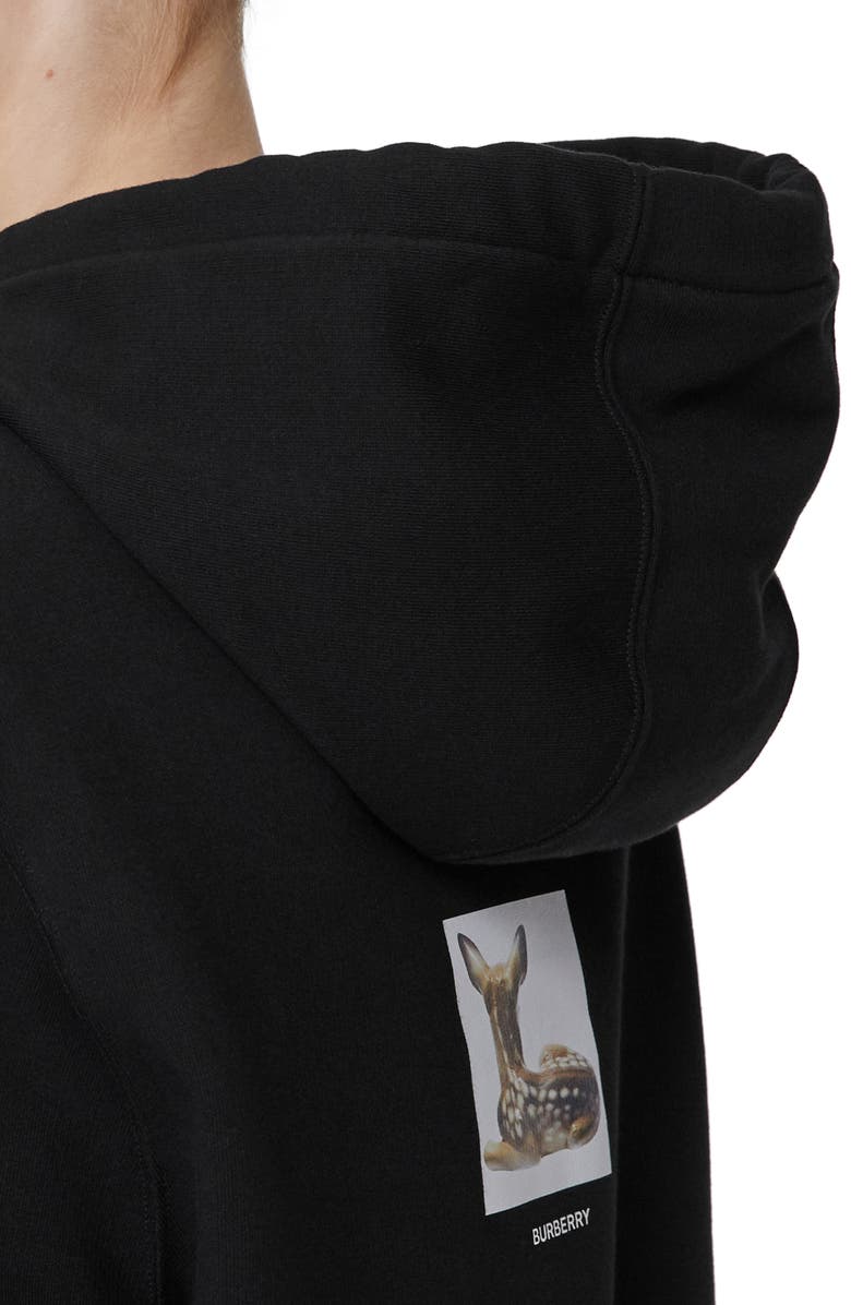 Burberry Junnes Deer Print Oversize Cotton Hoodie, Alternate, color, 