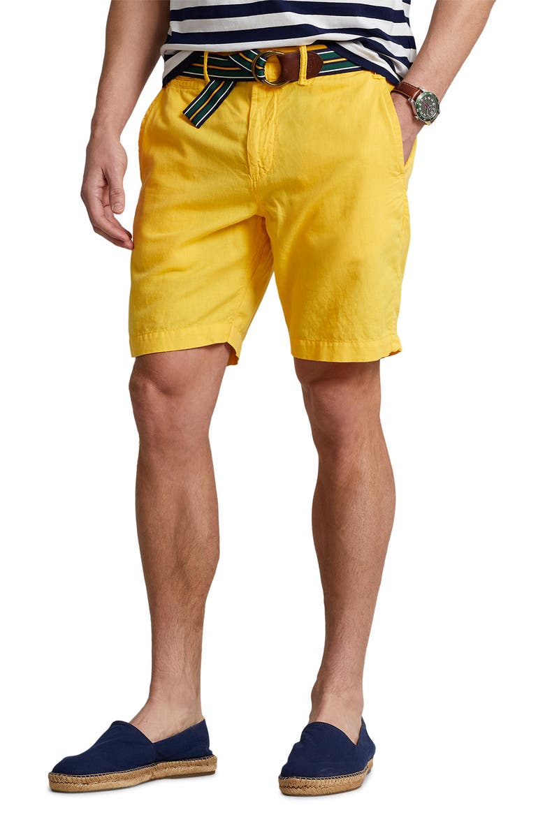 Classic Fit Maritime Linen & Cotton Shorts, Main, color, YELLOW FIN