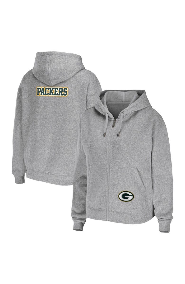 WEAR by Erin Andrews Women's WEAR by Erin Andrews Heathered Gray Green Bay Packers Team Full-Zip Hoodie, Main, color, 