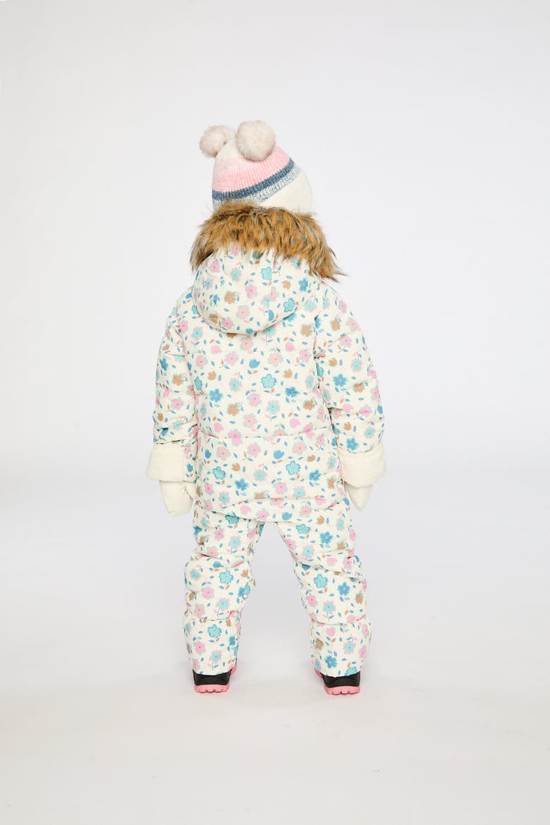 Floral Snug Car Seat Fleece Neckwarmer One Piece Snowsuit, Alternate, color, White with Floral Print