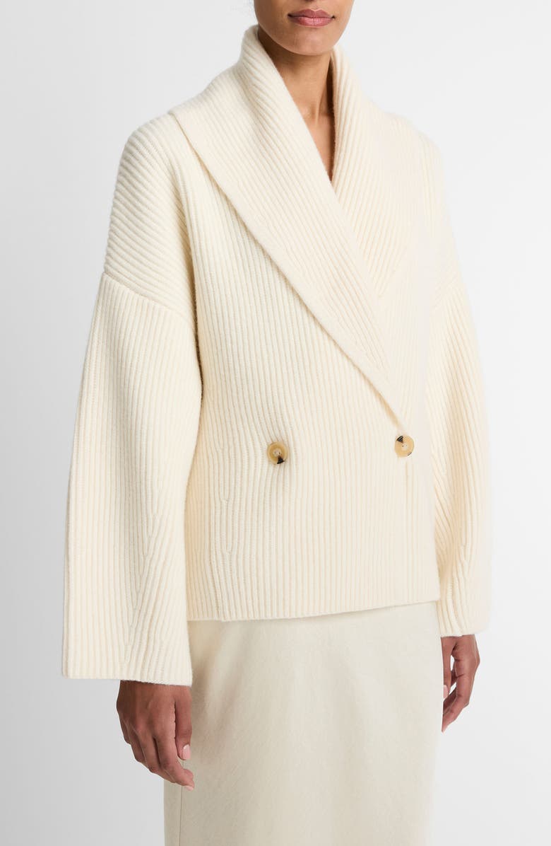 Vince Double Breasted Rib Cardigan, Alternate, color, Off White