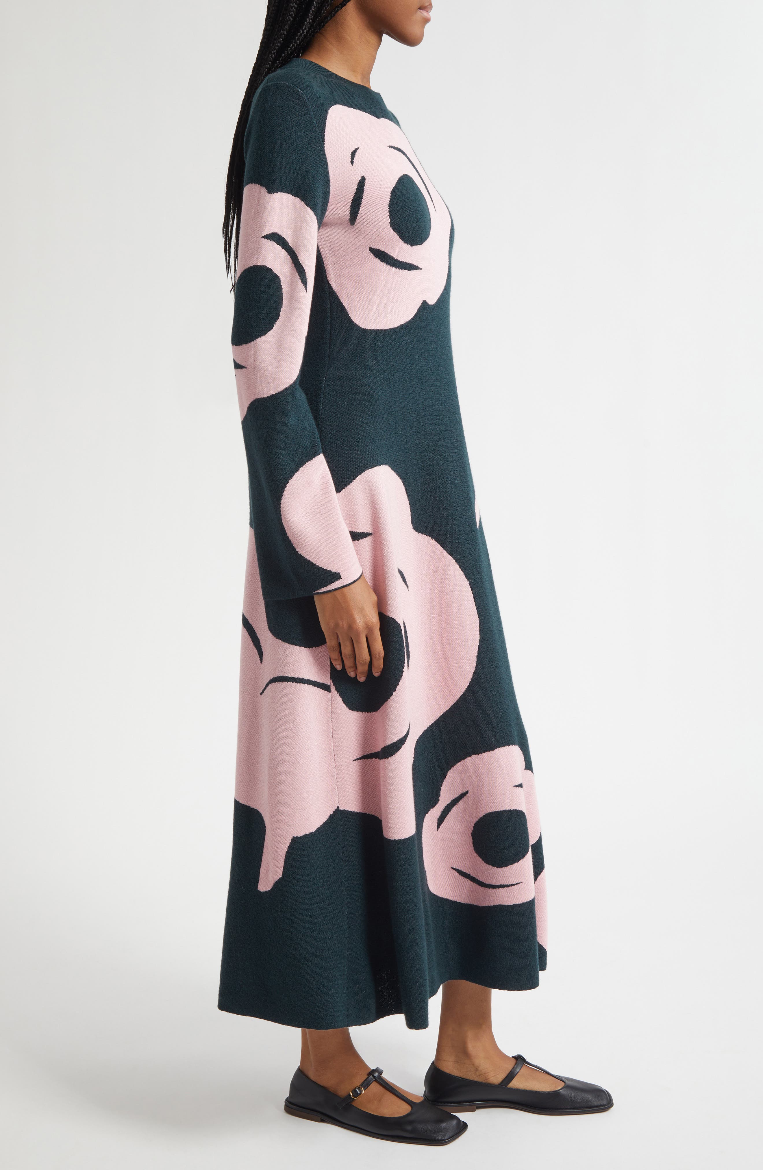 Marimekko Leikkuu Tumma Floral Long Sleeve Sweater Dress (Women