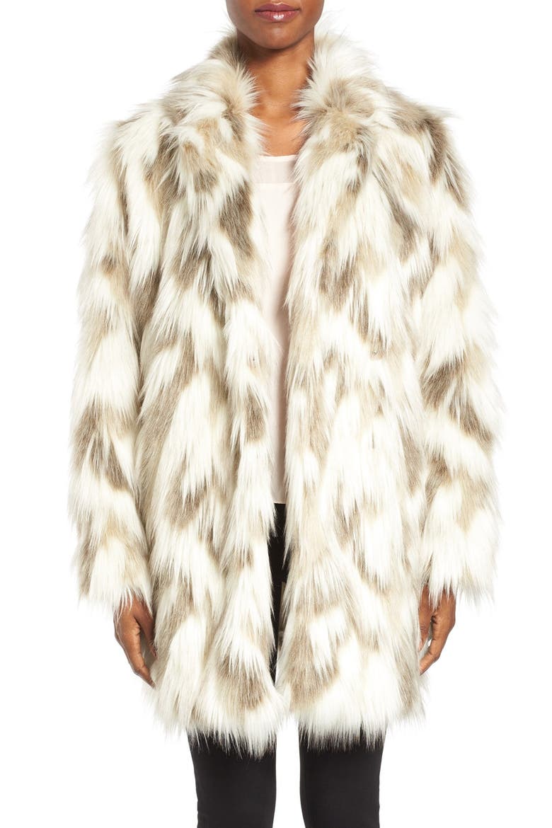 Phoebe Multicolor Faux Fur Coat, Main, color, BROWN/ WHITE COMBO