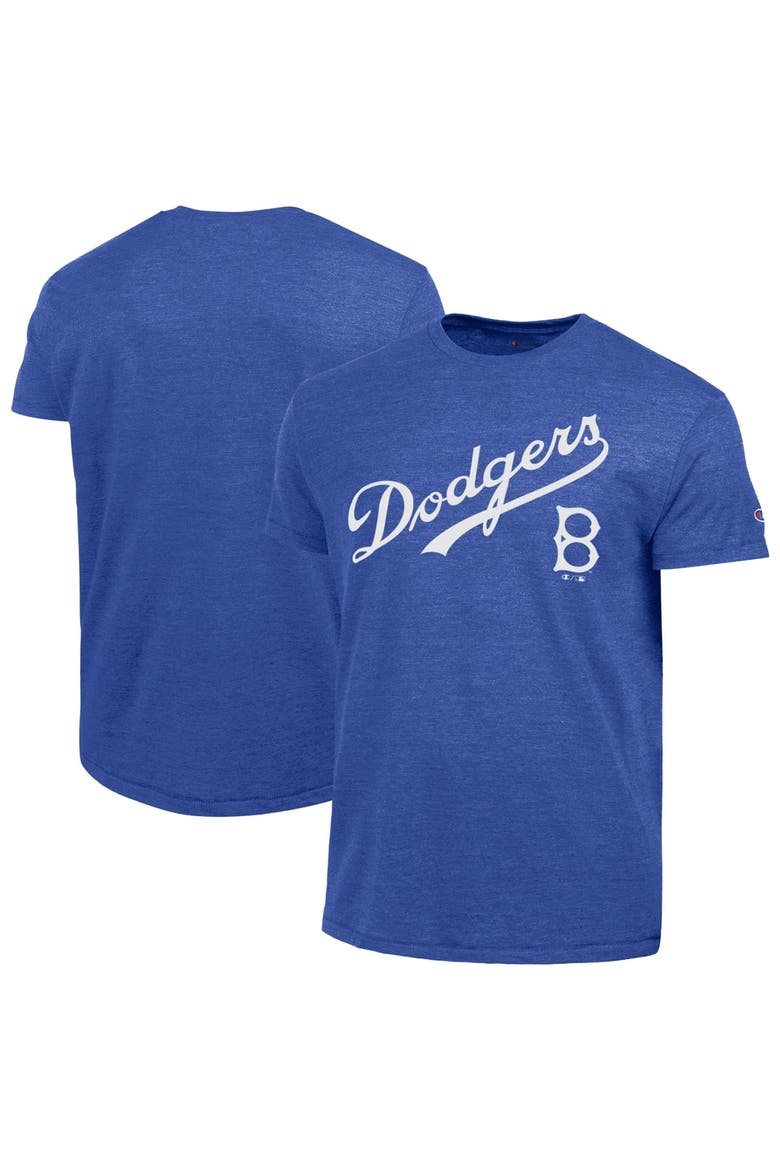 Men's Champion  Royal Brooklyn Dodgers Cooperstown Wordmark Lockup Tri-Blend T-Shirt, Main, color, Royal