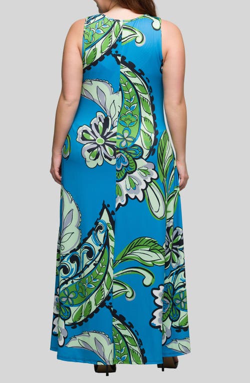Shop 24seven Comfort Apparel Floral Sleeveless Knit Maxi Dress In Blue Multi