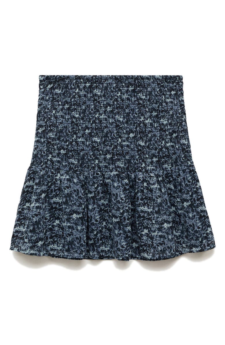 MANGO TEEN Smocked Print Skirt, Alternate, color, Petrol Blue