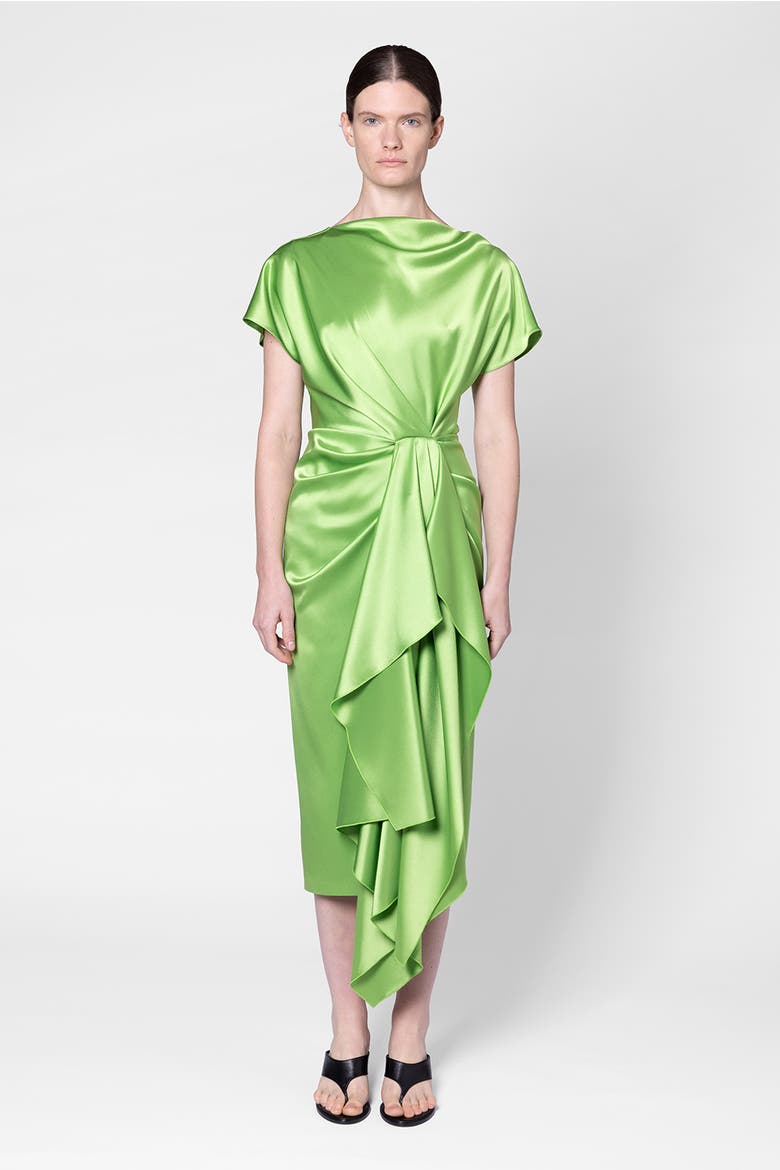 Satin Draped Zoa Midi Dress, Main, color, Meadow