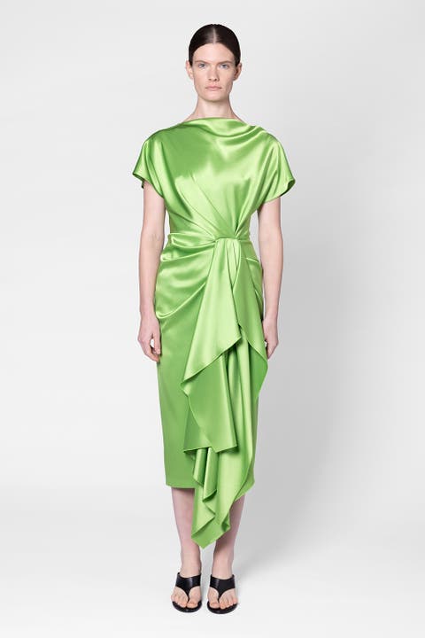 Satin Draped Zoa Midi Dress