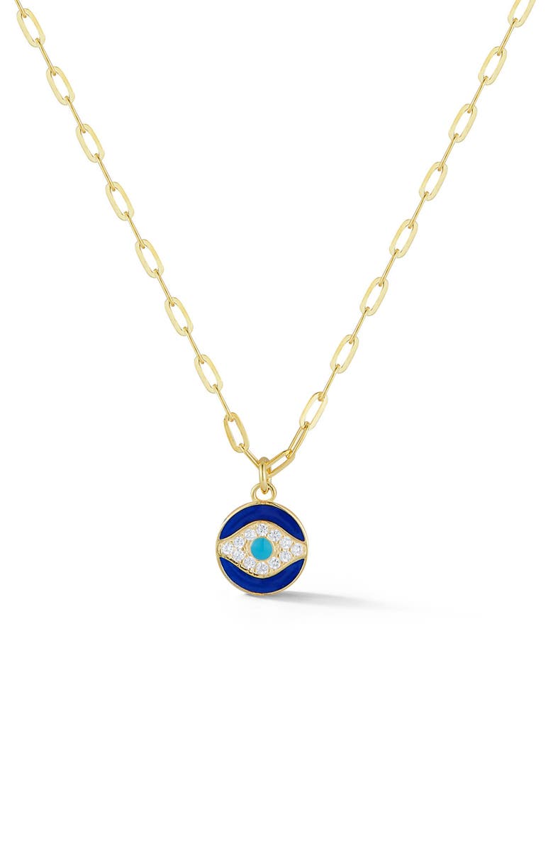 SPHERA MILANO Sterling Silver & CZ Evil Eye Pendant Necklace, Main, color, Gold