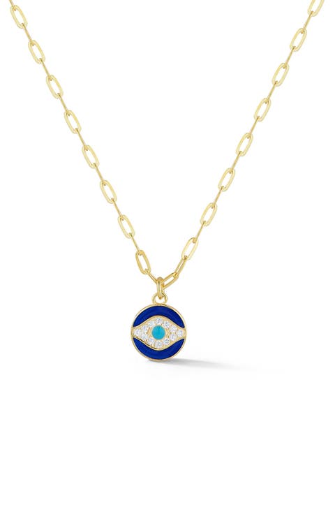 Sterling Silver & CZ Evil Eye Pendant Necklace