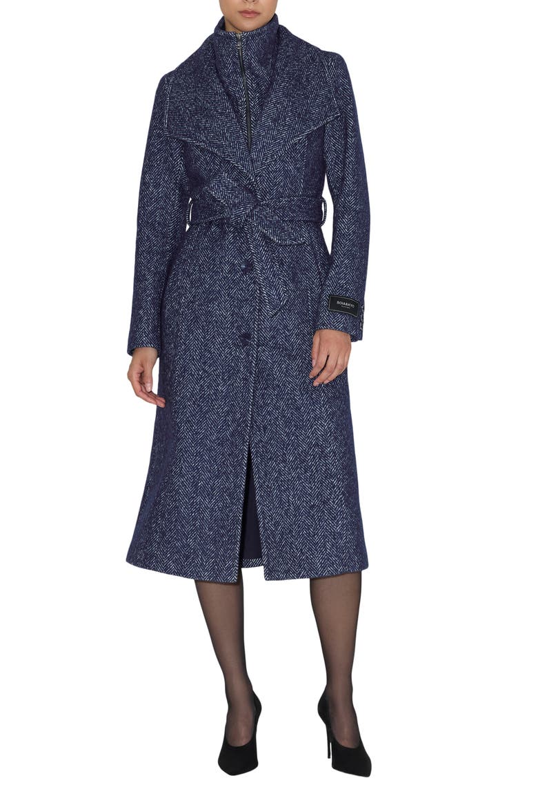 Ilana Wool Blend Belted Coat with Zip Bib, Main, color, NIGHT BLUE