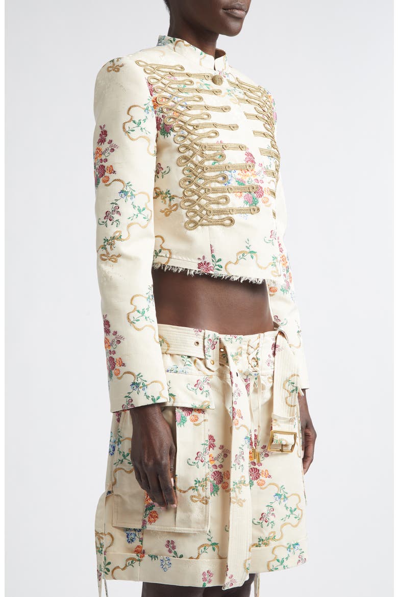Embroidered Crop Floral Jacquard Jacket, Alternate, color, BEIGE MULTI