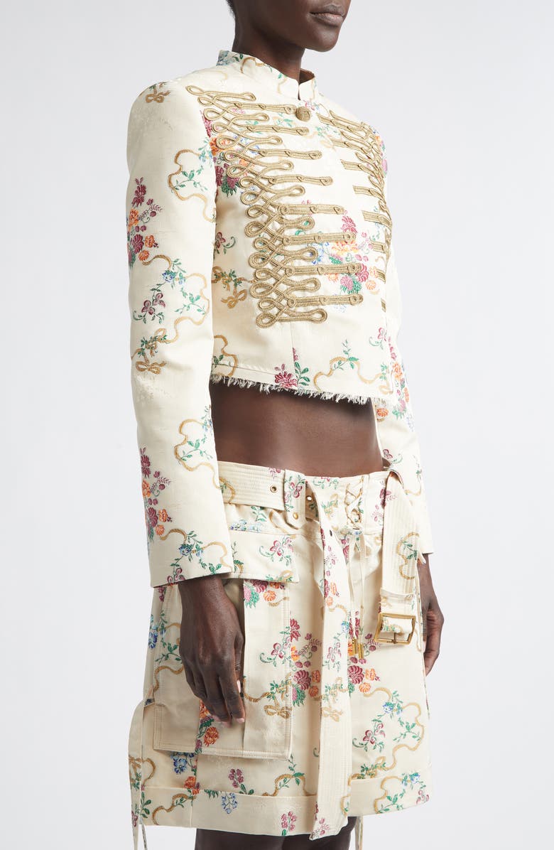 McQueen Embroidered Crop Floral Jacquard Jacket, Alternate, color,